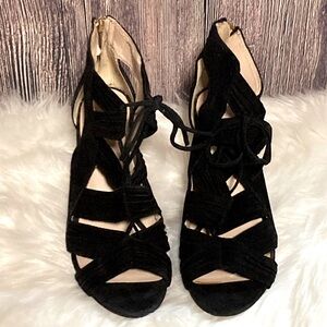 Nine West Black lace Up Zip Back low Stiletto Heels